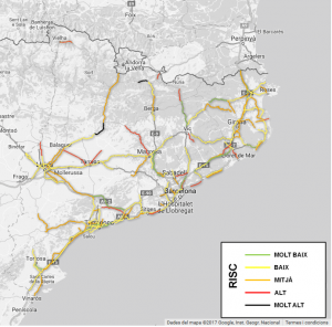 Mapa de riesgo en carreteras de Catalunya